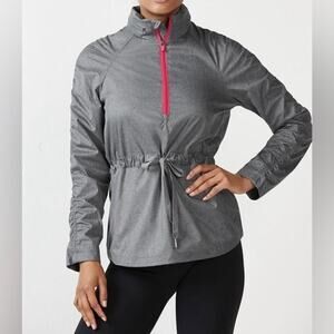 Fabletics Danielle Jacket Women Small Gray Pink Quarter Zip Water Resistant Hood